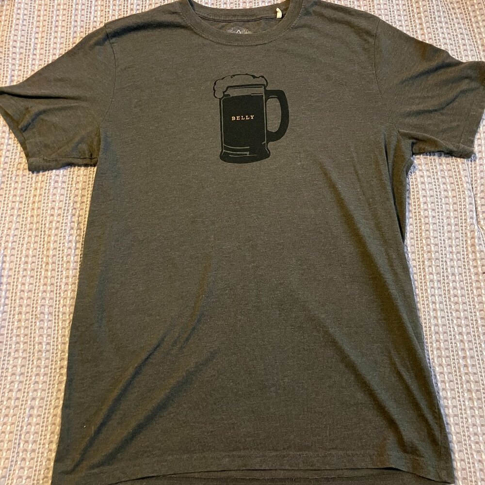 Prana Women’s Medium Graphic T Shirt Beer Belly Mug Gray Casual Tee